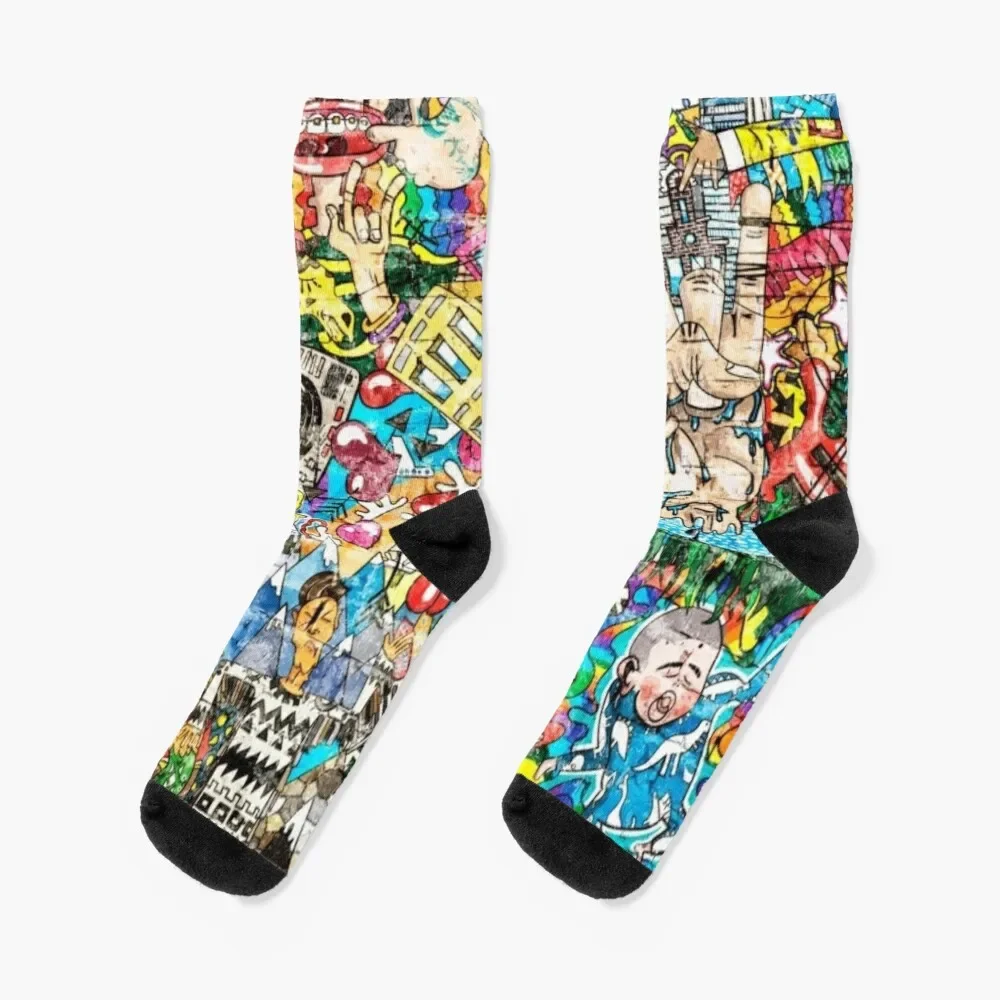 

Music Graffiti Art Socks japanese fashion anime professional running Antiskid soccer Socks Girl Men's