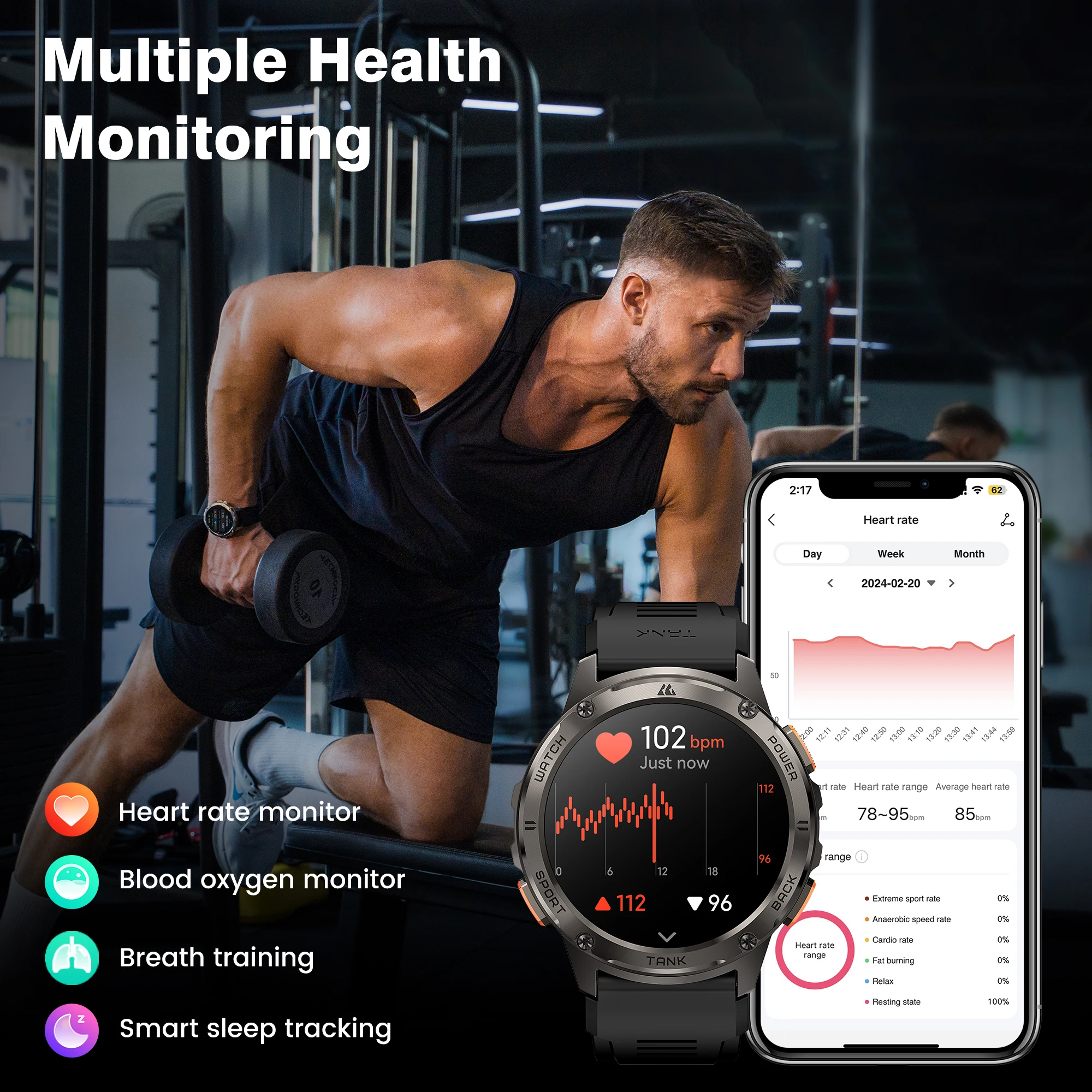 Smart watch Original KOSPET TANK T3 Smartwatches for Men Women Digital Military Sport Electronic Bluetooth Waterproof Watch
