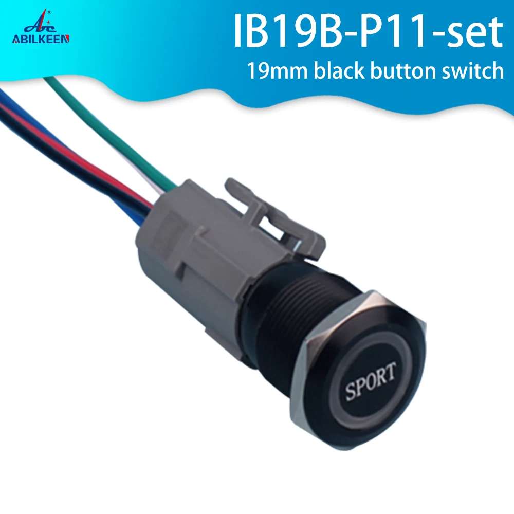 19mm 검정색 버튼 스위치 스포츠 단어 링 LED 재설정 또는 온-오프 배선 하..