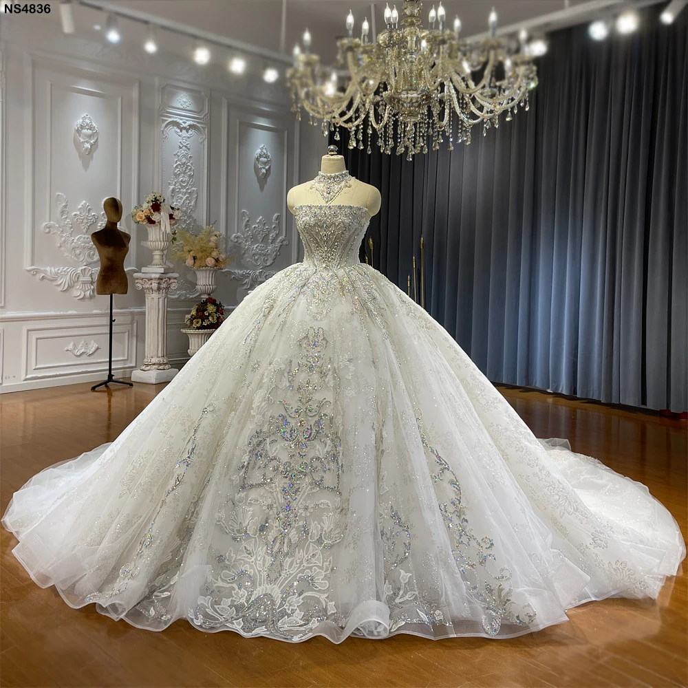 NS4836 Customized Strapless Colorful Sequin Lace Wedding