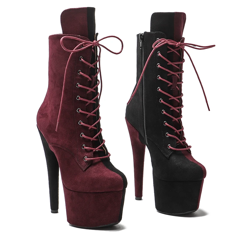 

Leecabe Suede Upper Wine red with Black color 7inch/17CM heels' Pole dancing shoes High Heel Pole Dance shoes