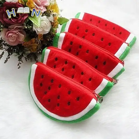 Pencil Cases Pen Storage Bag Pencil Holder Cute Large Capacity Pencil Bag Plush Watermelon Stationery Storage Bags School Supplies 14.5*8.5cm