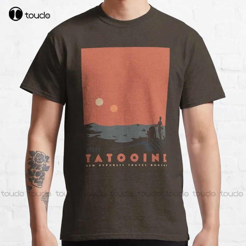 Visita Tatooine Classic C3Po Sci Fi Travel City Landscape Desest Geek Movie Robots Maglietta Divertente Maglietta In Cotone S-5Xl Unisex