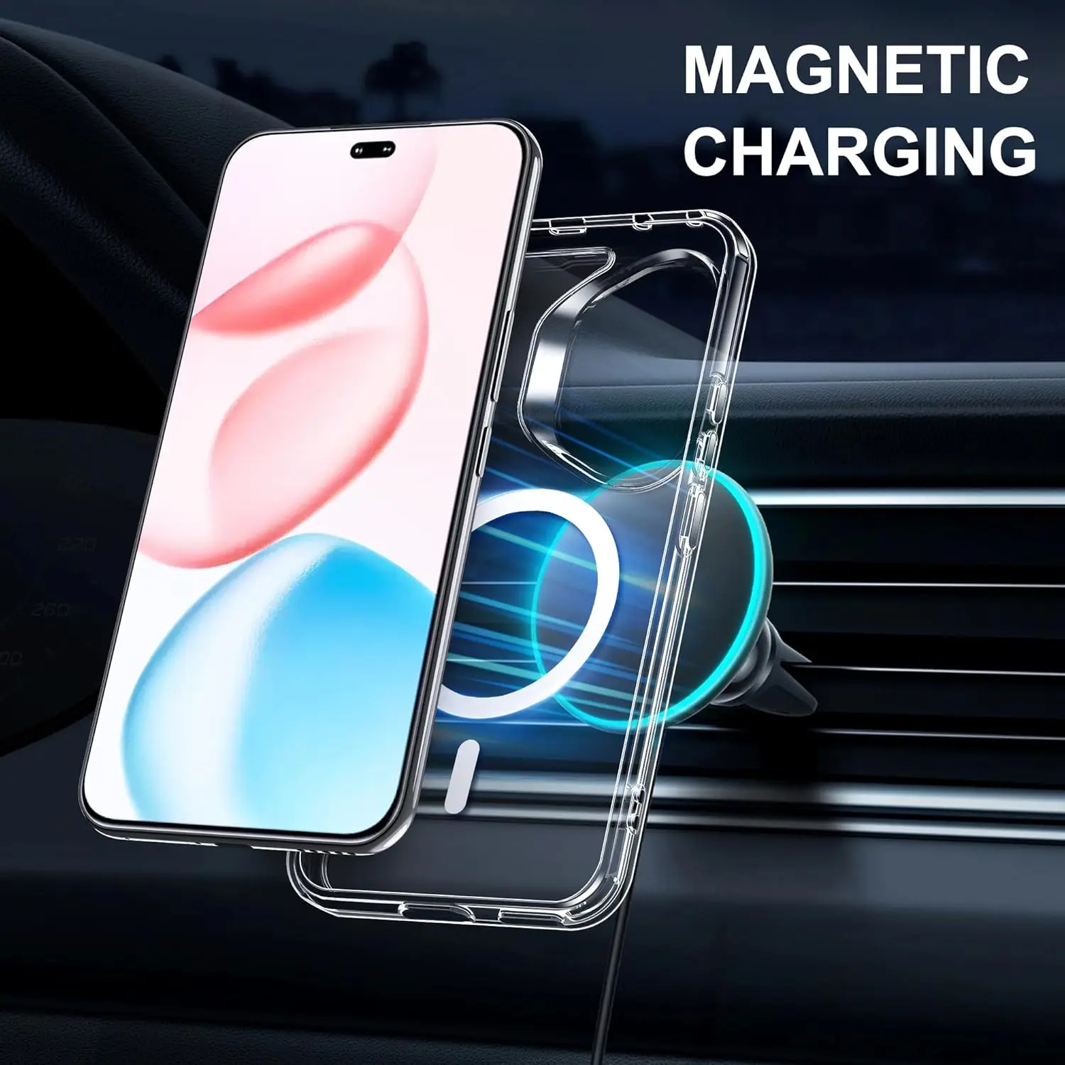 Shockproof Magnetic Wireless Charging Phone Case with Clear Back Cover