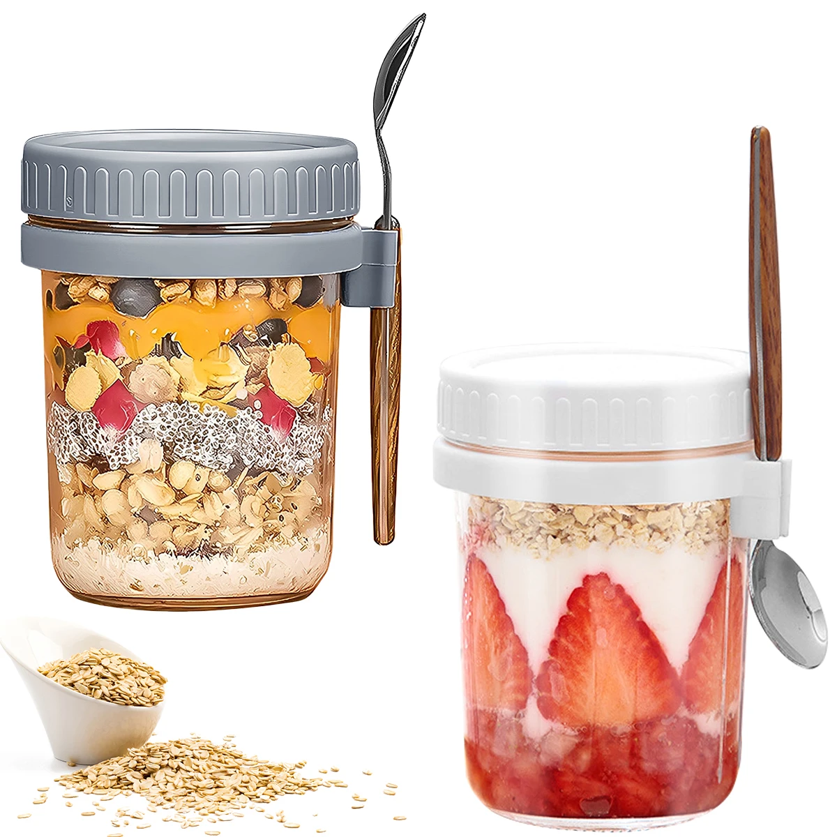 10oz Breakfast Cup Container Airtight Oatmeal Jar Cover Spoon Portable Wide Mouth Mason Jars Measurement Marks spice container airtight oatmeal jar