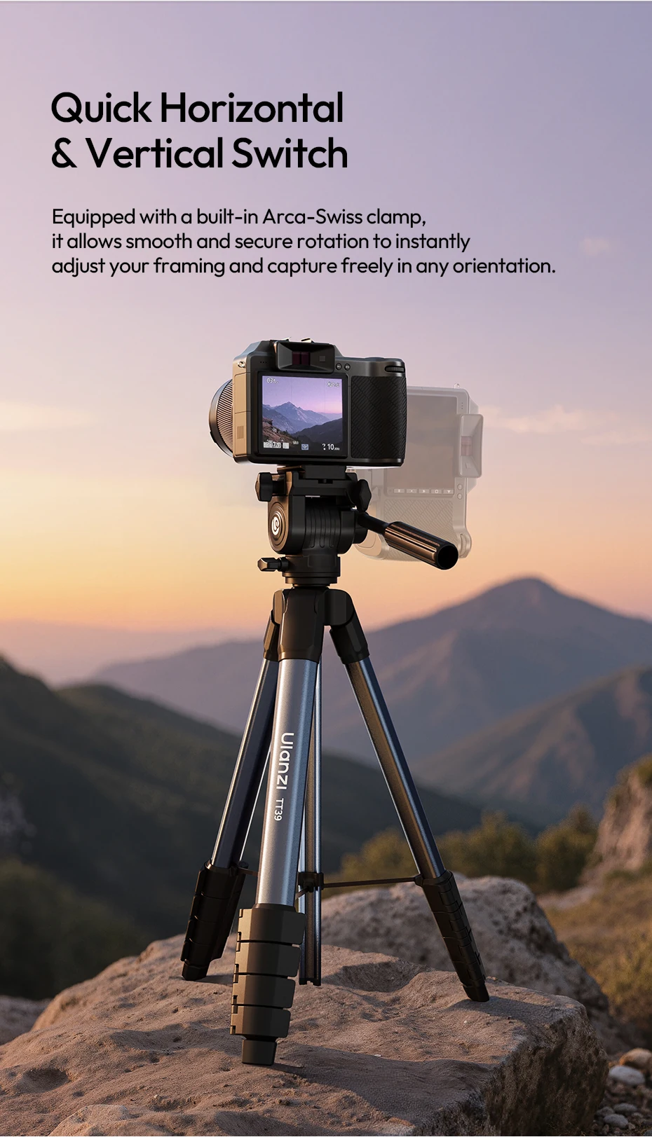  TT39 Video Tripod Horizontal&Vertical Tripod for Camera DSLR Smartphone Video