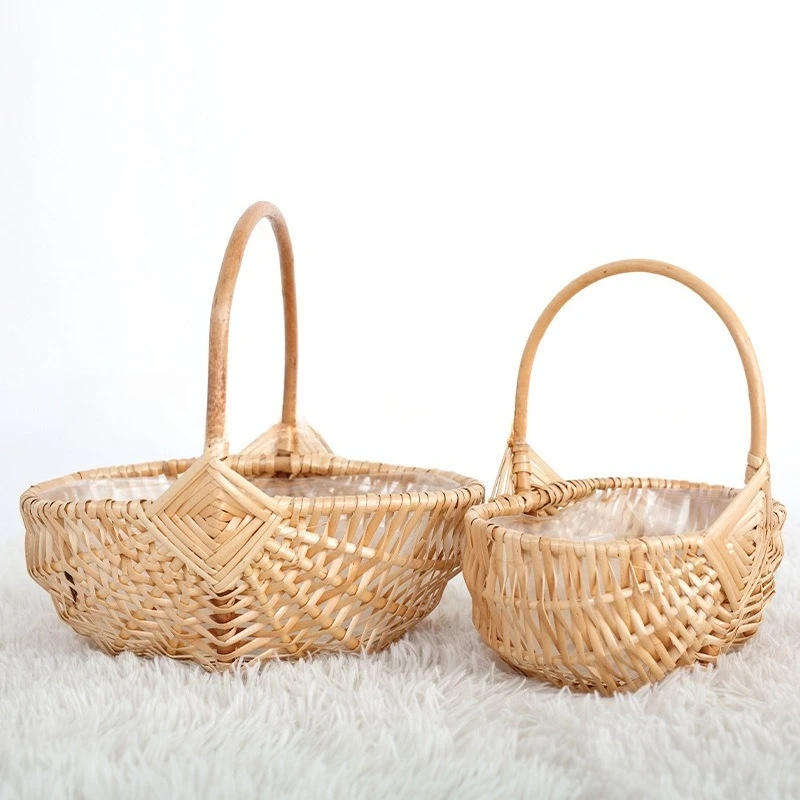 Holiday Gifts Hand-woven Willow Portable Flower Basket Baby Photo Home Decoration Flower Basket Wedding Gift Basket