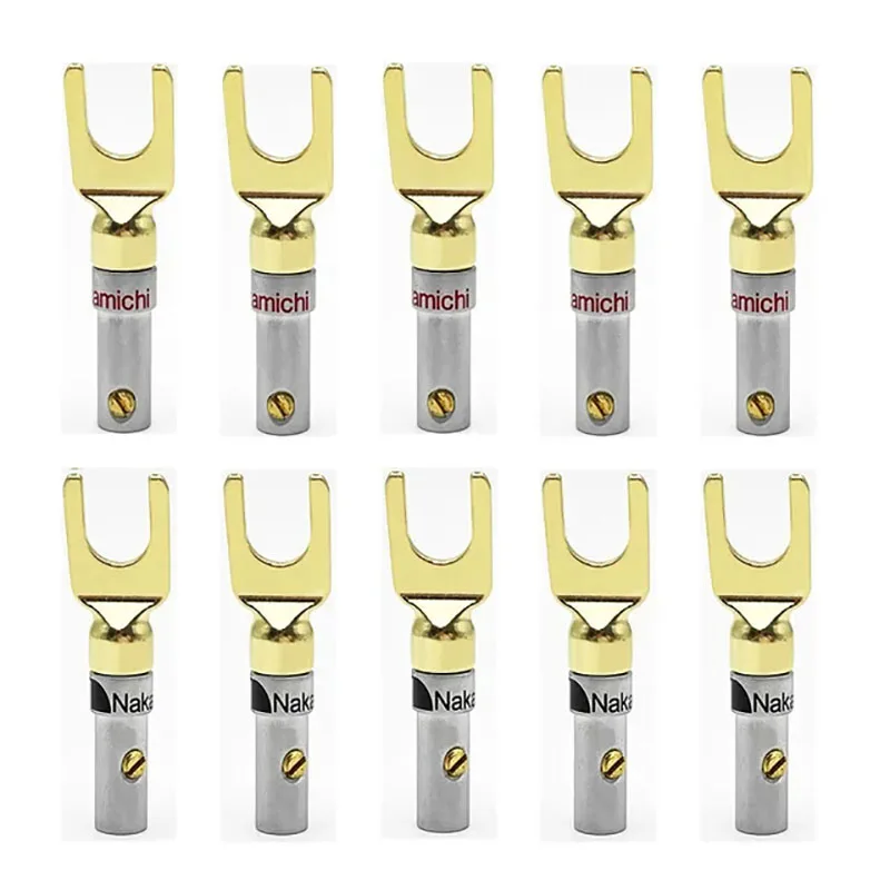 

10Pcs/Set U-type Banana Plug Y-shape Fork Audio Adapter Speaker Wire Connector Copper plated audio amplifier plug