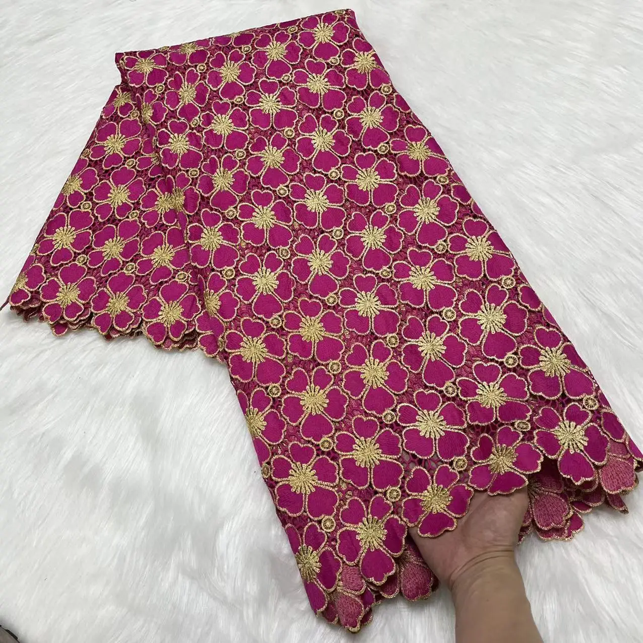 

African Guipure Cord Lace Fabric 2024 Pink High Quality Nigerian Lace Fabric for Birdal Wedding Dresses