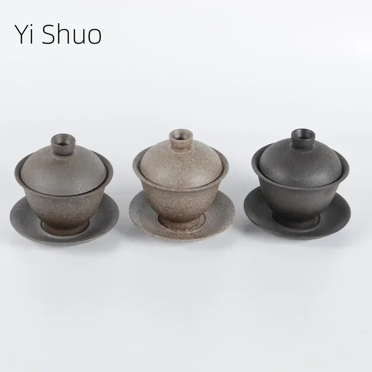 Stoneware Gaiwan Handmade Japanese Style Pu-Erh Black Tea Tea Bowl Chinese Retro Black Porcelain Ceramic Maker