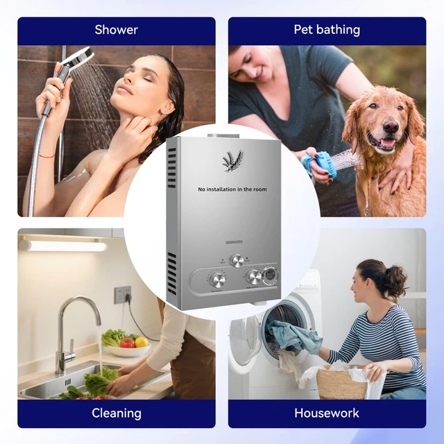    Chauffe-eau instantané au gaz GPL mural SIHAO 8L, écran LED, acier inoxydable, eau chaude instantanée pour la maison, la cuisine et les petites entreprises 8 1