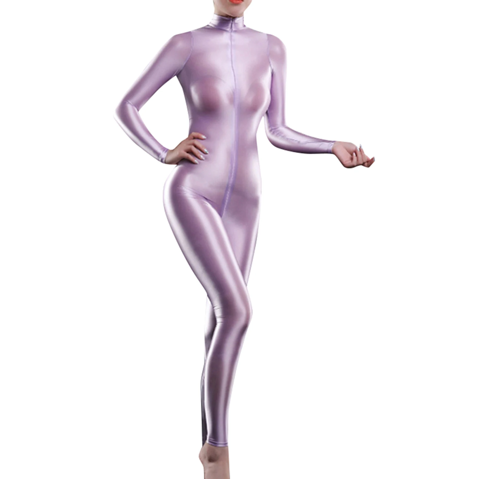 

Women Ultra Shiny Bodysuit Skin-Friendly Elastic Jumpsuit Clubwear for Dancers Acrobats Gymnasts