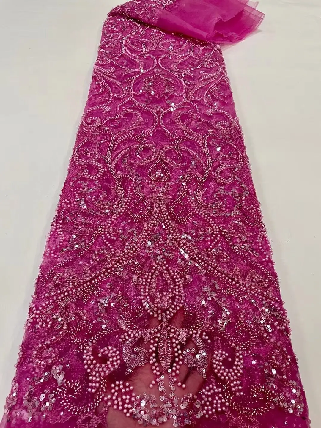 

Nigerian Sequins L-1228247 Lace Fabric High Quality Beads Embroidery Beaded Tulle Lace Fabric African Dresses For Women