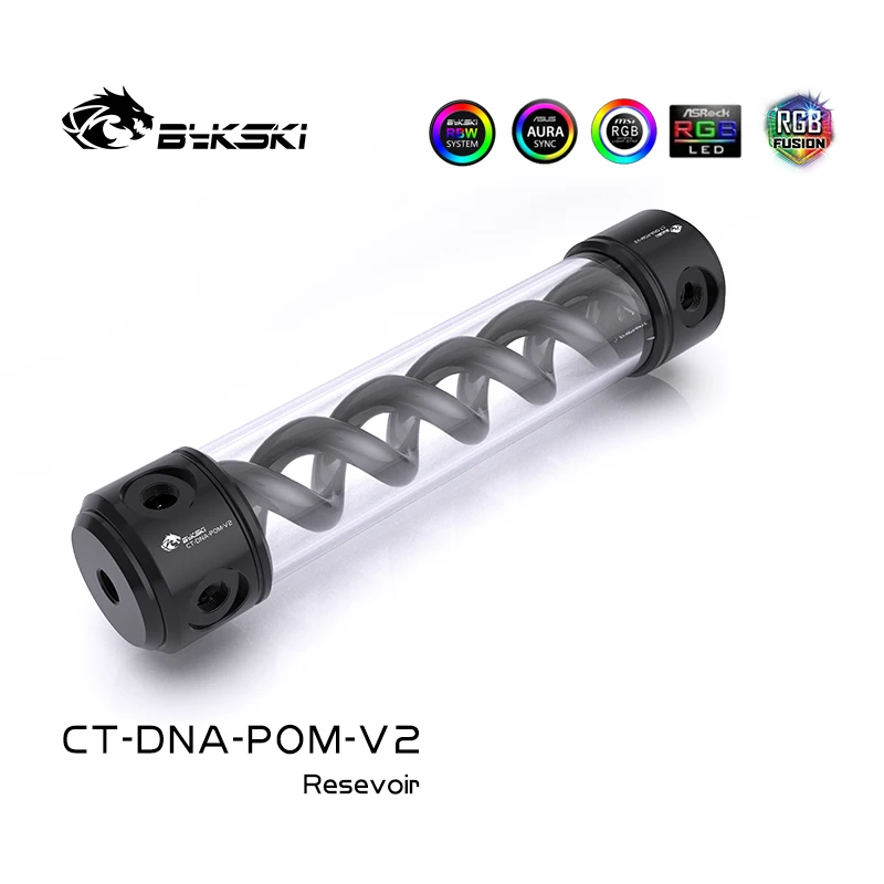 Bykski Comprimento 190 260 mm 50 mm Diâmetro Reservatório Pom Mais Acrílico Dupla Hélice T-vírus Cilíndrico Água-tanque de Refrigeração Ct-dna-pom-v2 - Imagem 4