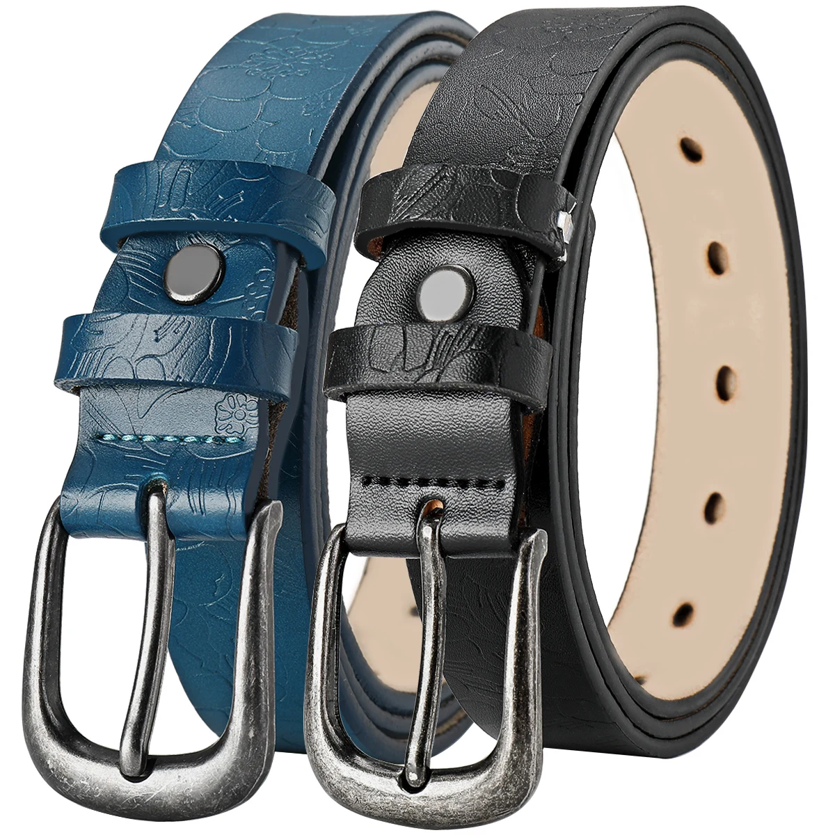 Retro women's leather belt versatile women's cowhide embossed leather belt clothing matching women