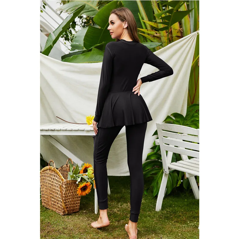 islamic large size swimwear 2023 Long Sleeve ladies muslim clothes beach wear swimsuit skirt one piece set swimming suit