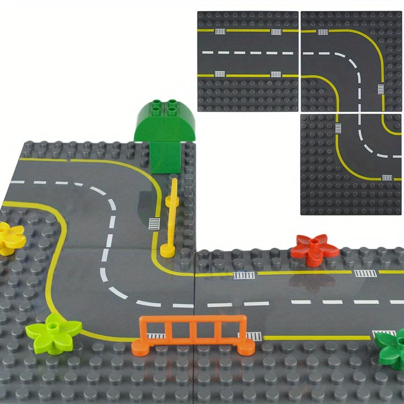 7.51in * 7.51in Large Particles Dot City Road Street Baseplate Straight Curve Building Blocks Bricks Base Plate Children Toys