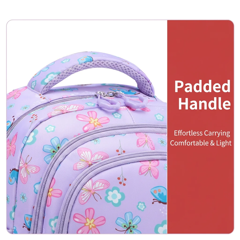 Butterfly Print Backpack Large Capacity Flower Print Backpack Kids School Bag Set Pressure-Relief System Insulated Lunch Bag 2
