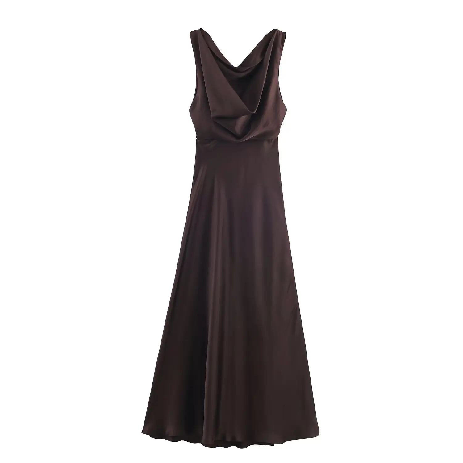 Women Satin Coffee Holiday Midi Dress Female Fashion Summer New Elegant Long Vest Backless Dress Lady Chic Evening Party Dress