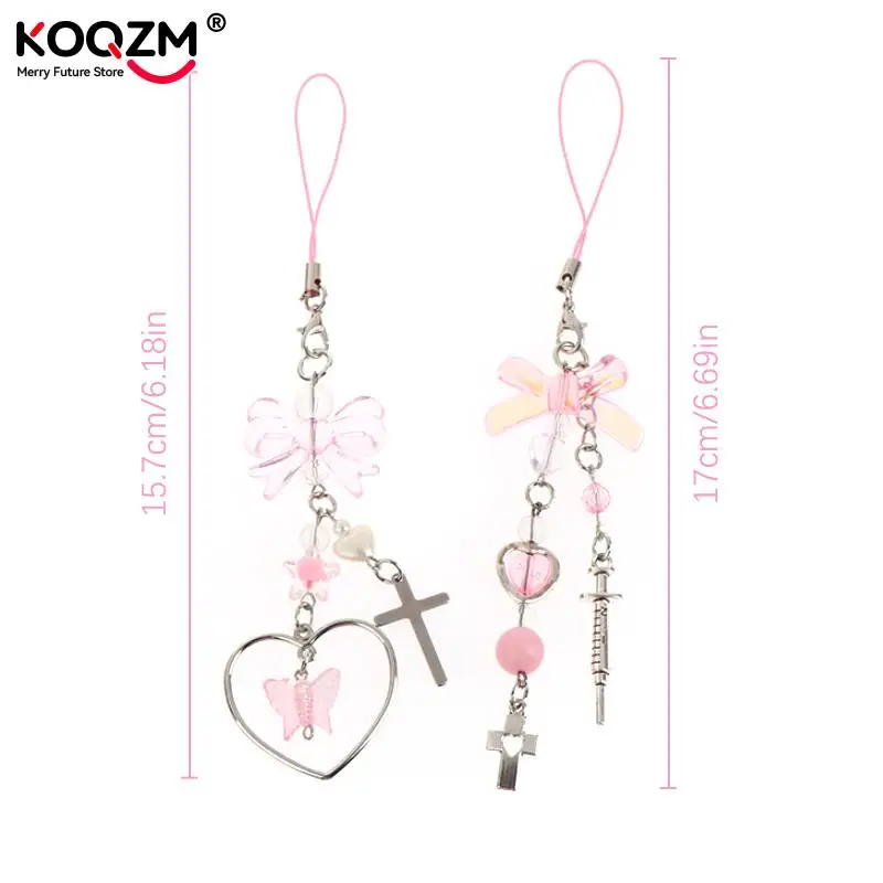 Phone Charms Pendant Kawaii Key Chain For Bag For iPhone For Samsung Cute Accessories Women Girl Straps Beaded Phone Lanyard