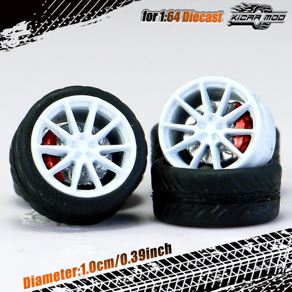 Kicarmod 1/64 Model Car ABS Wheels with Rubber Tire Brake Disc Refitting Parts Diameter 10mm For Model Car Tomica MINI GT