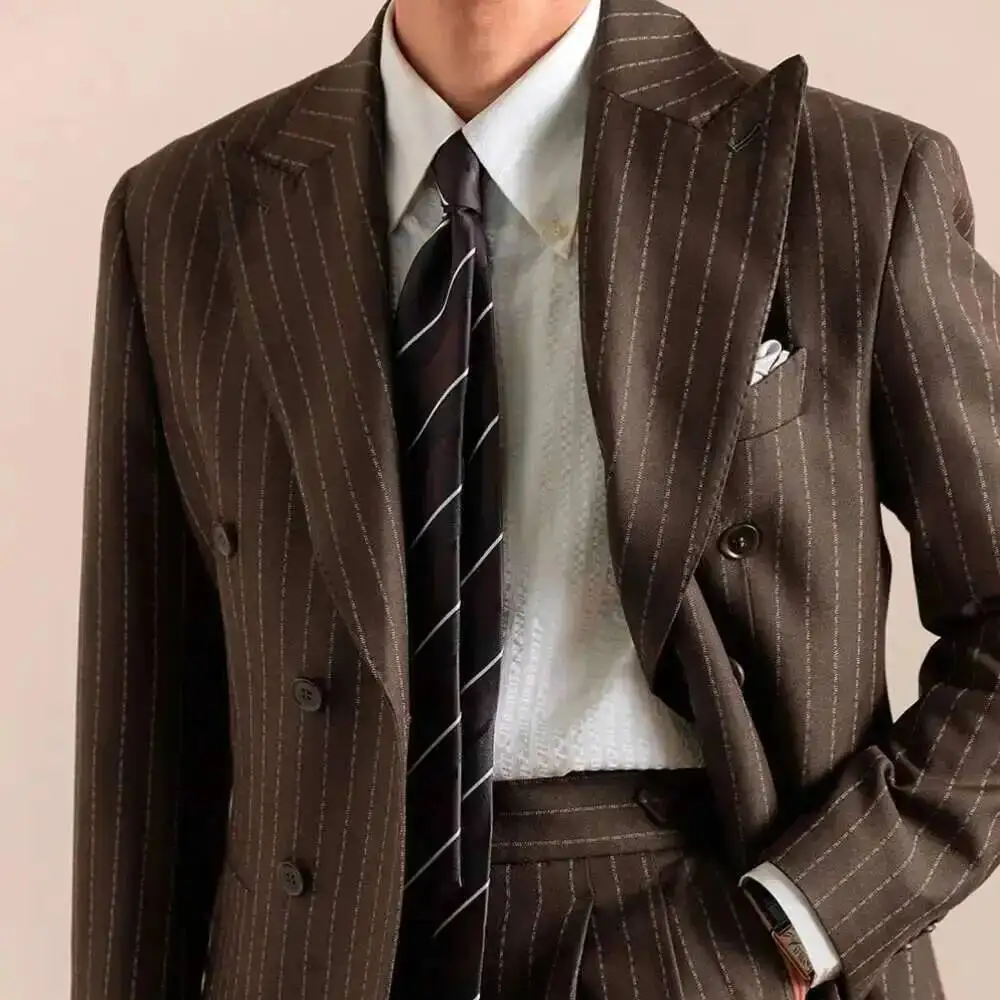 Costumes d'affaires à rayures formelles à Double boutonnage pour hommes