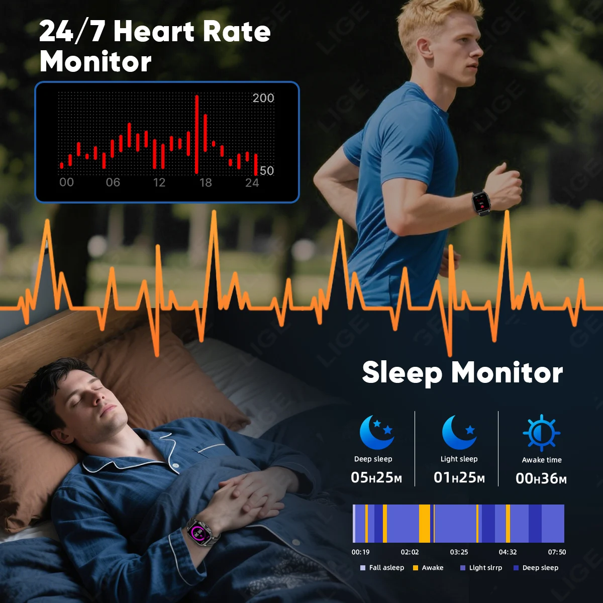 LIGE Islamic Quran Watch for Muslim 2.01"Smartwatch with Quran Recitation Prayer Bluetooth Call IP68 Waterproof Smart Watch Men