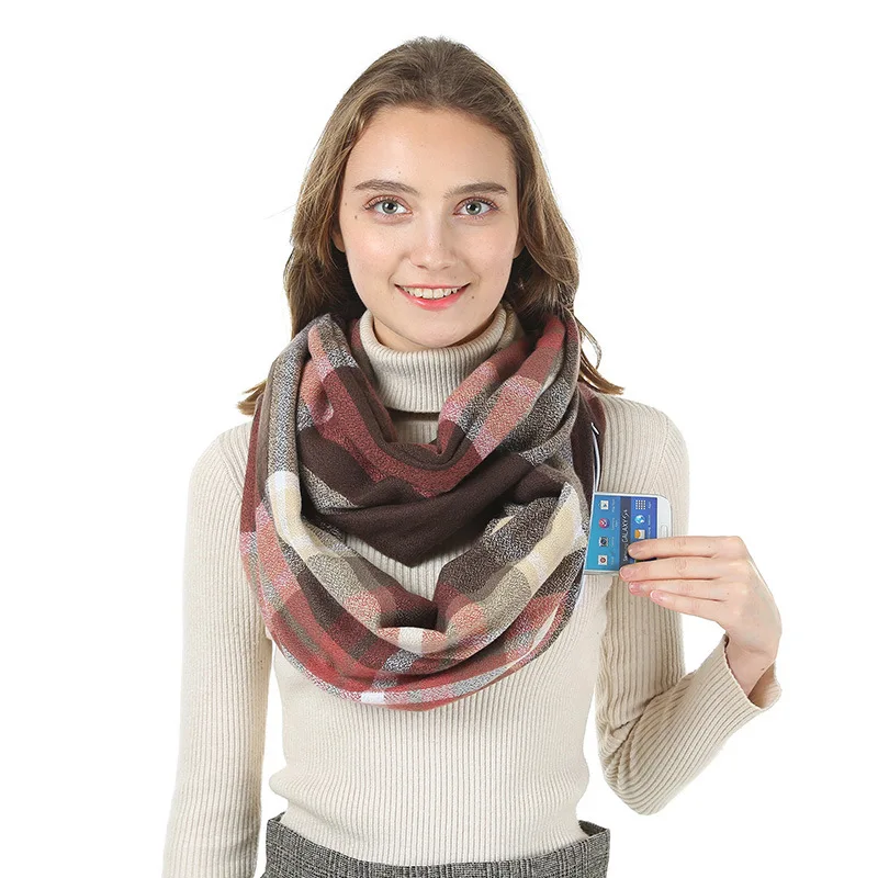 Невидимий кишеньковий шарф на блискавці. Теплий зимовий модний шарф із поліефірного волокна. Нескінченний дизайн для зберігання. Транскордонний новий стиль, схожий на вовняну.