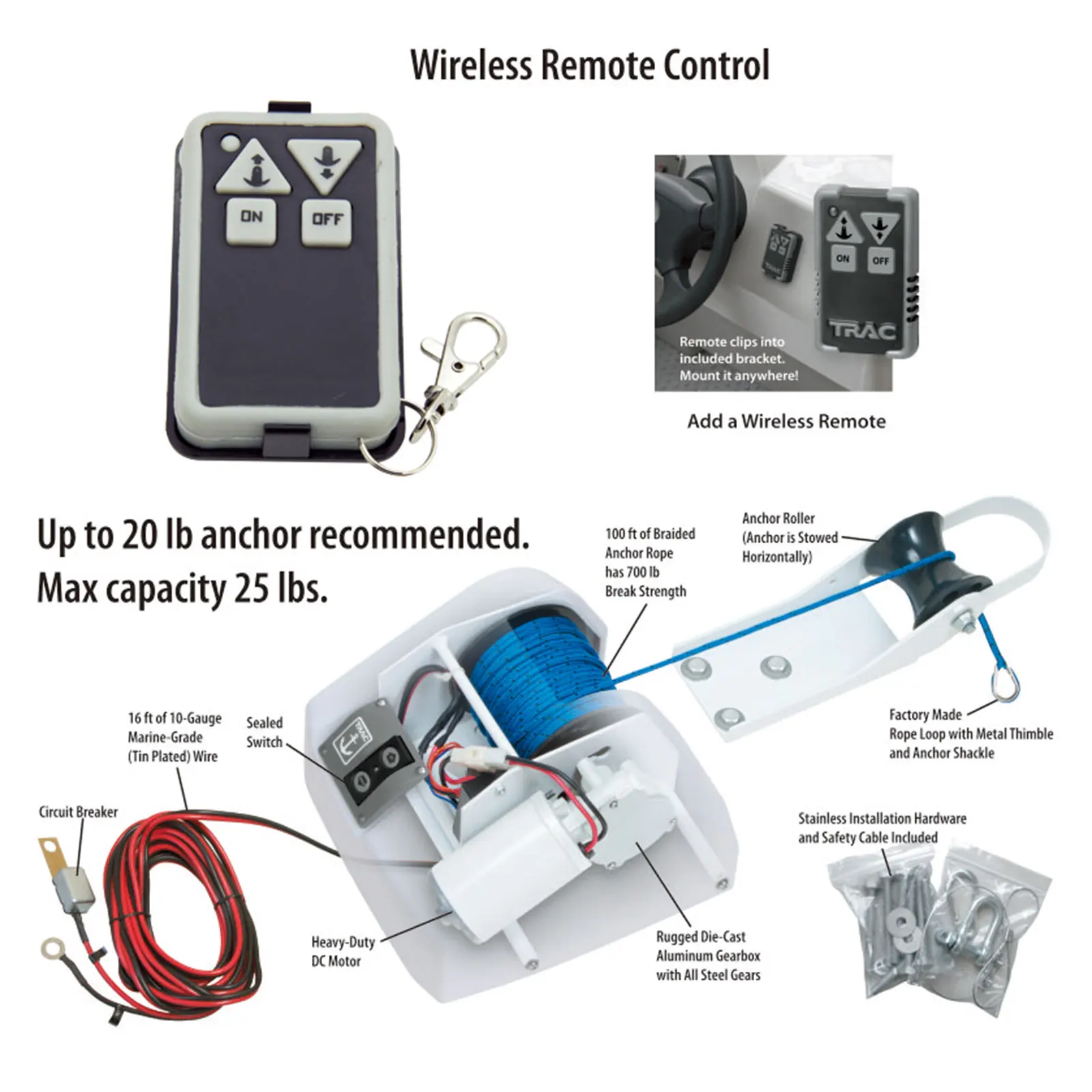 25/45LBS 12V Anchor Winch Boat Boat Anchor Winch Electric With Remote Wireless Control Marine Saltwater Accessories boat anchor winch