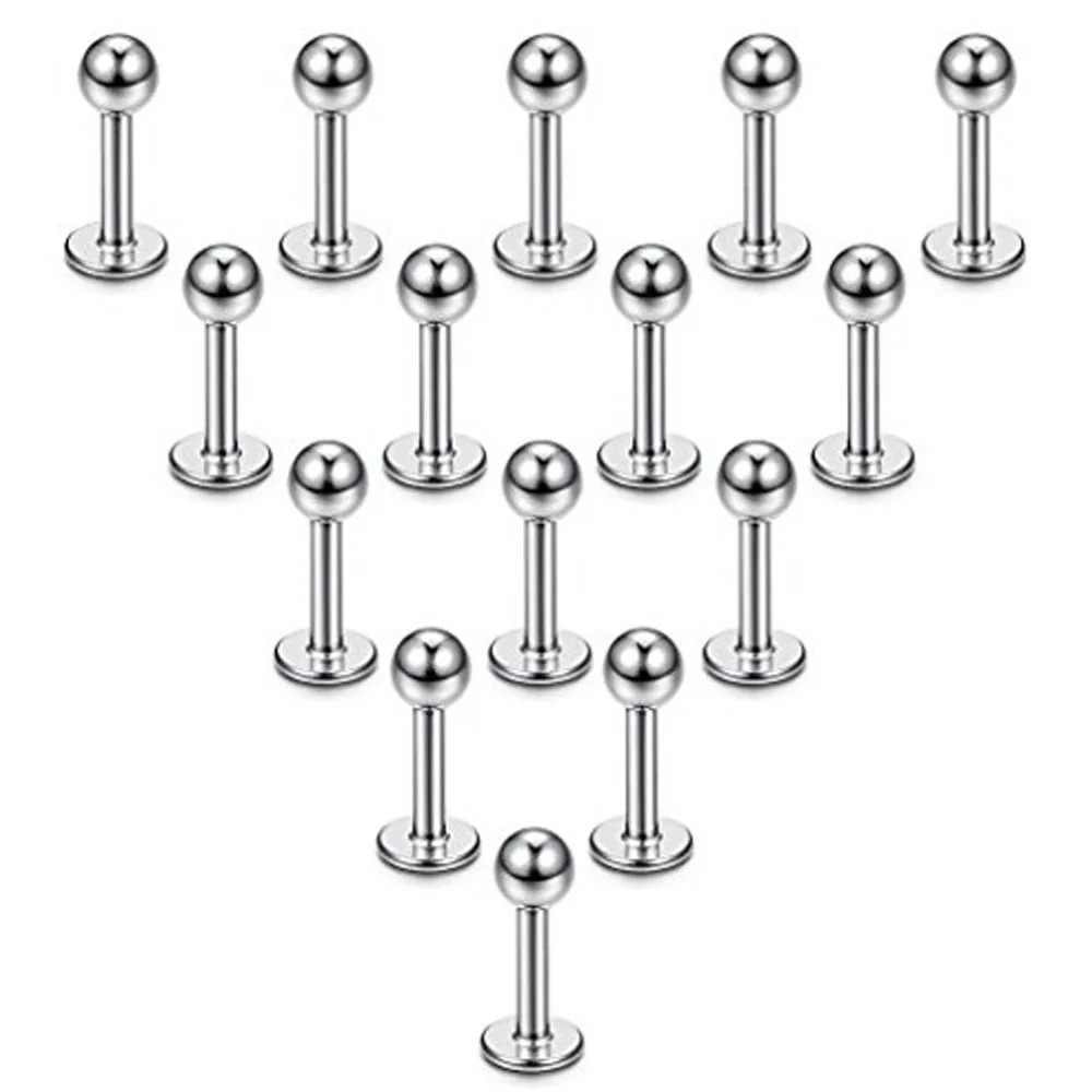 15PCS16GStainlessSteelLipRingsLabretNoseStudsPiercingLabret