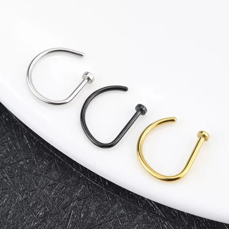 Nose Rings 5pc D Shape Nose Hoop Stud Ear Cartilage Piercing Stainless Steel Nostril Piercing Jewelry Women Body Piercings