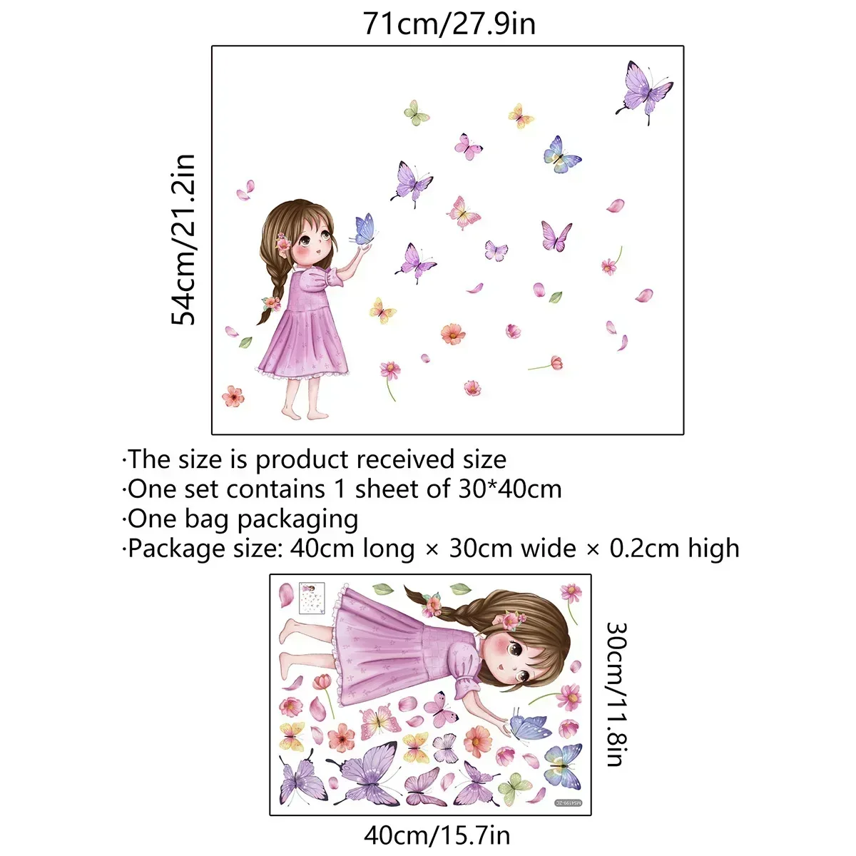Cute Girl & Butterfly Wall Stickers 3