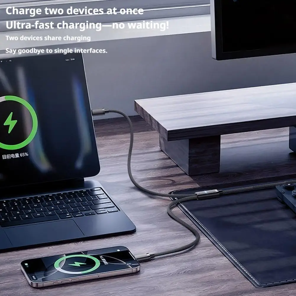 2-in-1 듀얼 포트 타입-C 100W 고속 충전 케이블 - 아이폰 15/16/17 Pro Max용 USB-C 2포트 변환 케이블