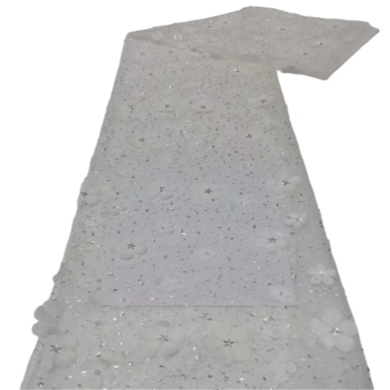 

3 d flowers sequin beads lace fabric fringe material african french net lace tulle fabric high quality evening dresses5yard/lot