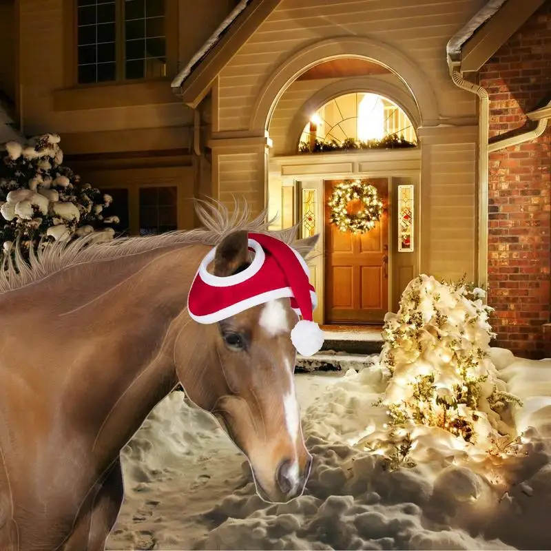 Christmas Horse Hats Headgear Hat Decorated With Pom-Poms Holiday Horse Costume Accessories For Christmas Party party hat