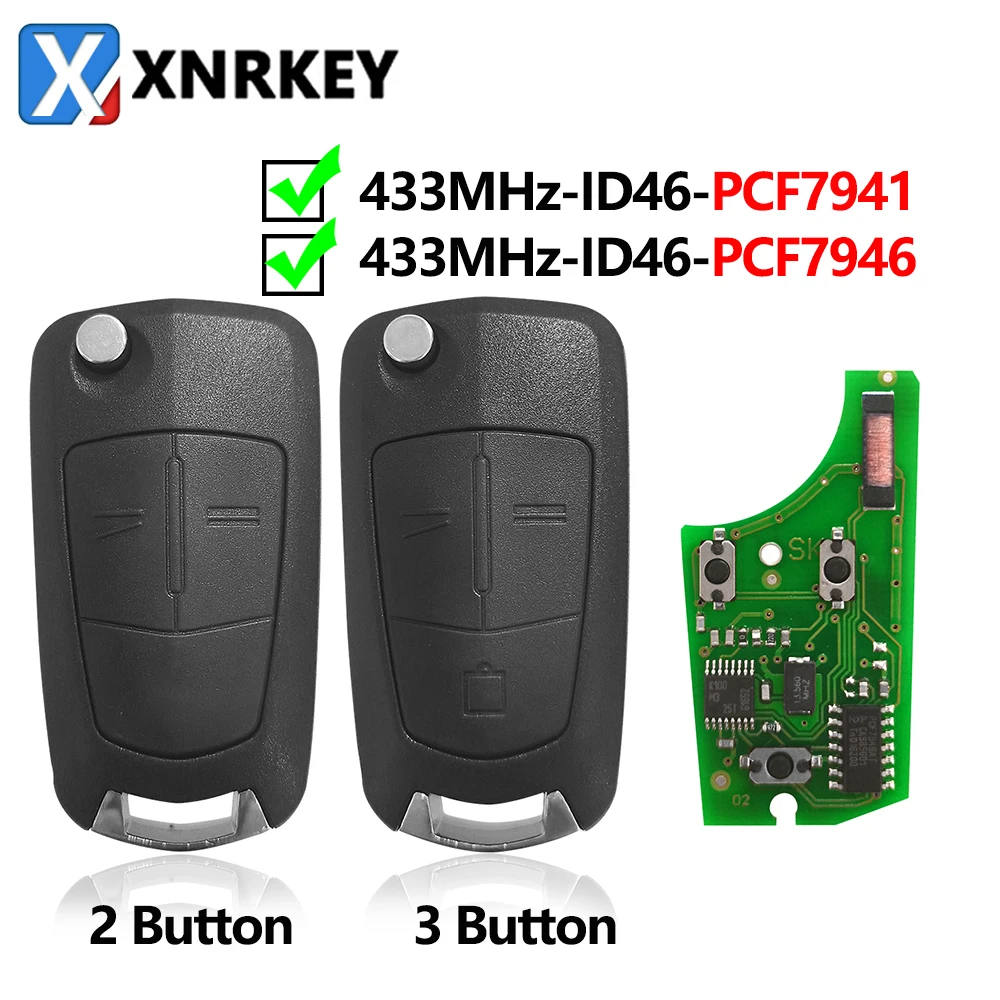 XNRKEY 2/3 Button Flip Remote Car Key PCF7941/7946 Chip 433Mhz for Opel Astra H 2004-2009 Vectra C Zafira B 2005-2013 Car Key