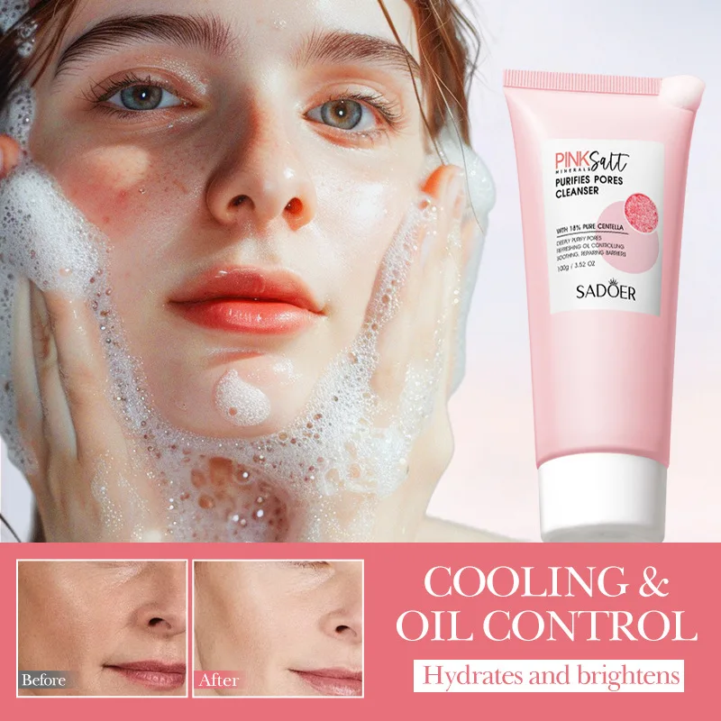 SADOER Himalayan Pink Salt Facial Cleanser Deep Cleansing Moisturizing Face Wash Foam Cleanser Face Cleansing Skin Care 2