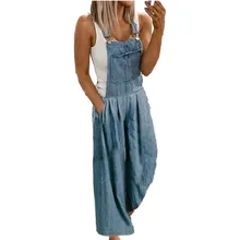 

Fashion Women Denim Jumpsuit Solid Loose Plus Size Bib Short Summer Mid Waist Wash Wide Leg Jeans Thin Pants New Women Overalls