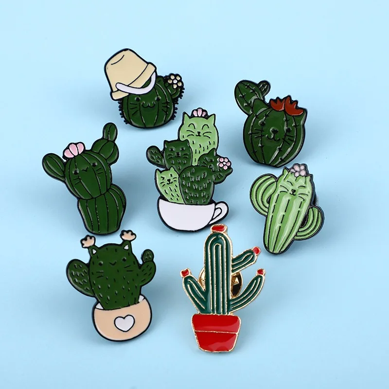 

Creative Cartoon Cactus Animal Modeling Zinc Alloy Chest Decoration Brooch Potted Green Plant Badge Pines Metálicos Значки Pins