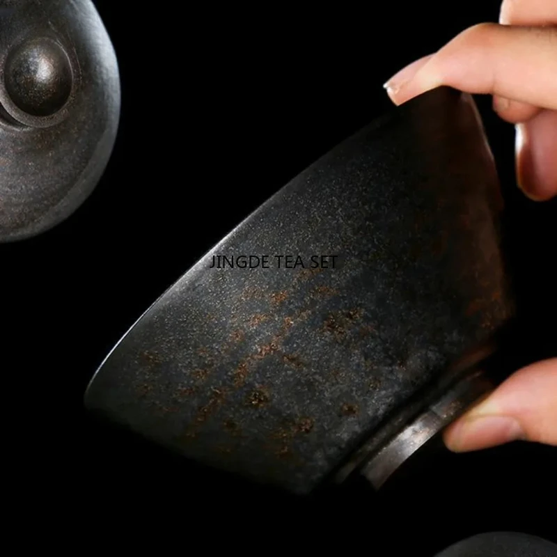 150ml ceramic handmade gold-plated lid bowl traditional iron glazed coarse tea lid bowl tea ceremony accessories