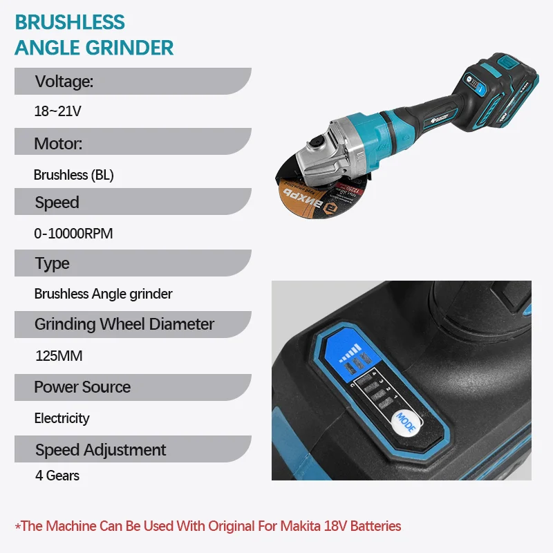 EGOD 10000RPM Cordless Angle Grinder 125mm Multifunctional Cutting Polishing Sanding Machine Power Tools for Makita 18V Battery