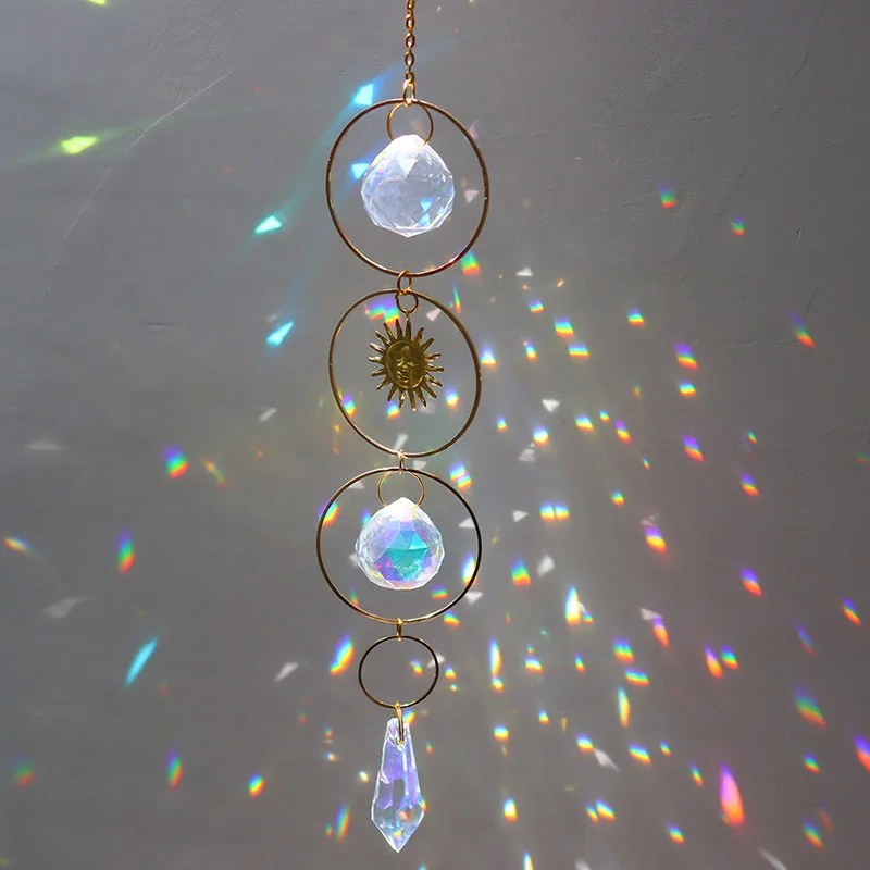 Crystal Wind Chime Moon Sun Catchers Hanging Prisms Pendant Rainbow Chaser Home Decor DIY Dream Catchers Hanging Drop