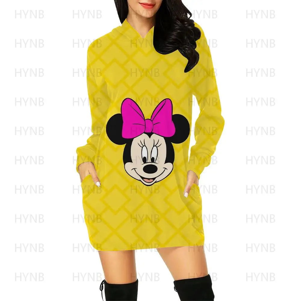 

Dresses Sweater Dress Women 2022 Cartoon Y2k Long Sleeves Elegant Women's Party Hoodie Mini Minnie Mouse Disney With Hood Mickey