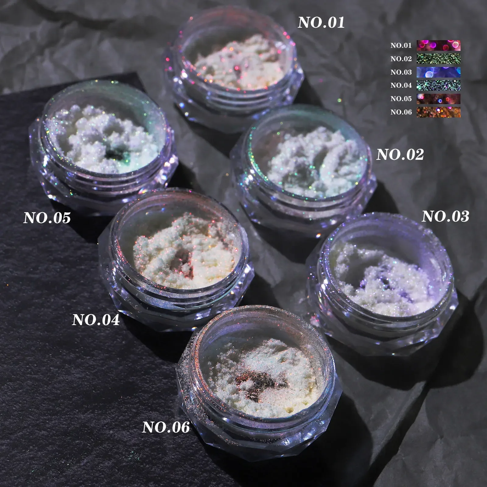 6Pcs Aurora Chrome Nail Powder 0.2g Ice Transparent Mermaid Nail Glitter Shiny Pearl Rainbow Pigment Art Decoration nail powder nail glitter nail pigment nail decoration nail decorations nail powder set