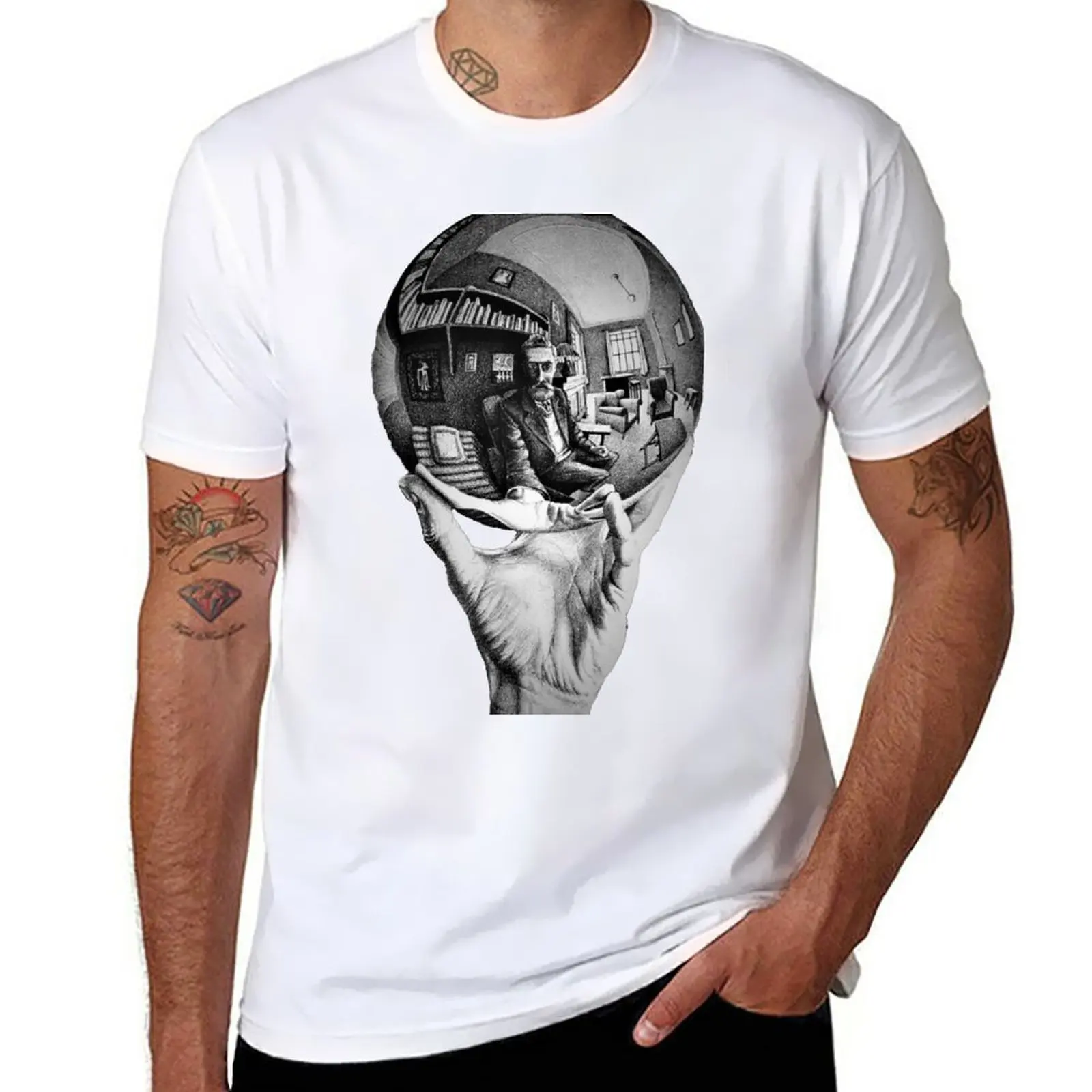 

New Escher - hand and crystal ball T-Shirt Short sleeve tee plain t-shirt plain white t shirts men