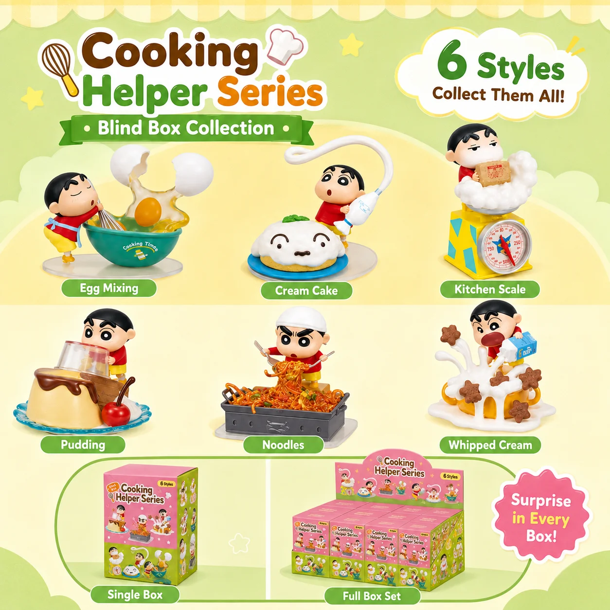 Crayon Shinchan Cooking Helper Series Mini Figure Blind Box - Simpatico Giocattolo da Collezione a Tema Cucina, Decorazione da Scrivania, Regalo - immagine 5