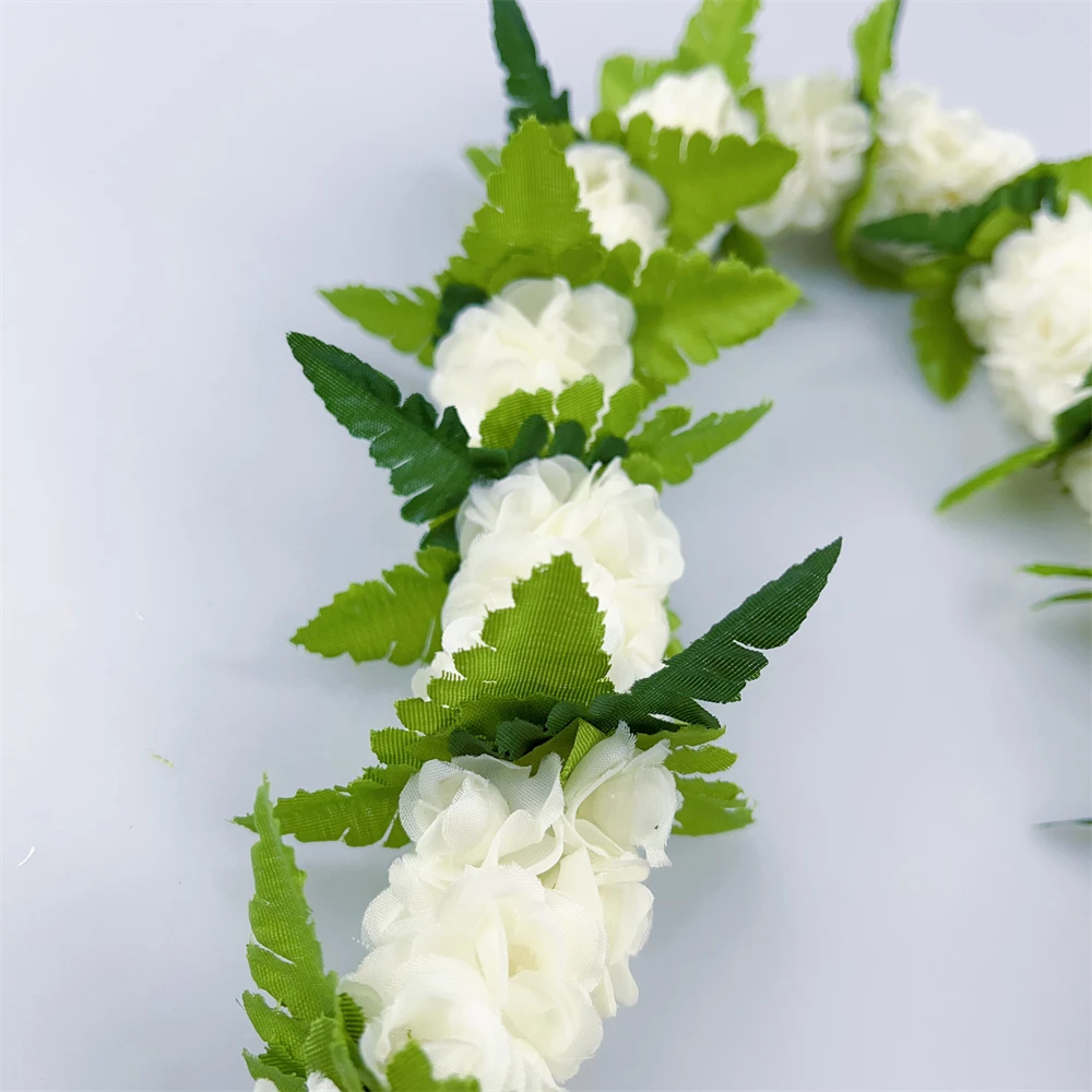 Riceshoot 4 Pack Hawaiian Maile Lei Garland – 6.56 Ft Green Silk Leaf & White Flower Necklace For Luau, Wedding, Party Decor