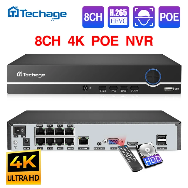 Techge H.265 8CH 4MP 5MP 1080P 4K POE NVR الصوت خارج الأمن مراقبة شبكة مسجل فيديو تصل إلى 16CH للكاميرا POE IP|Surveillnce Video Recorder|  