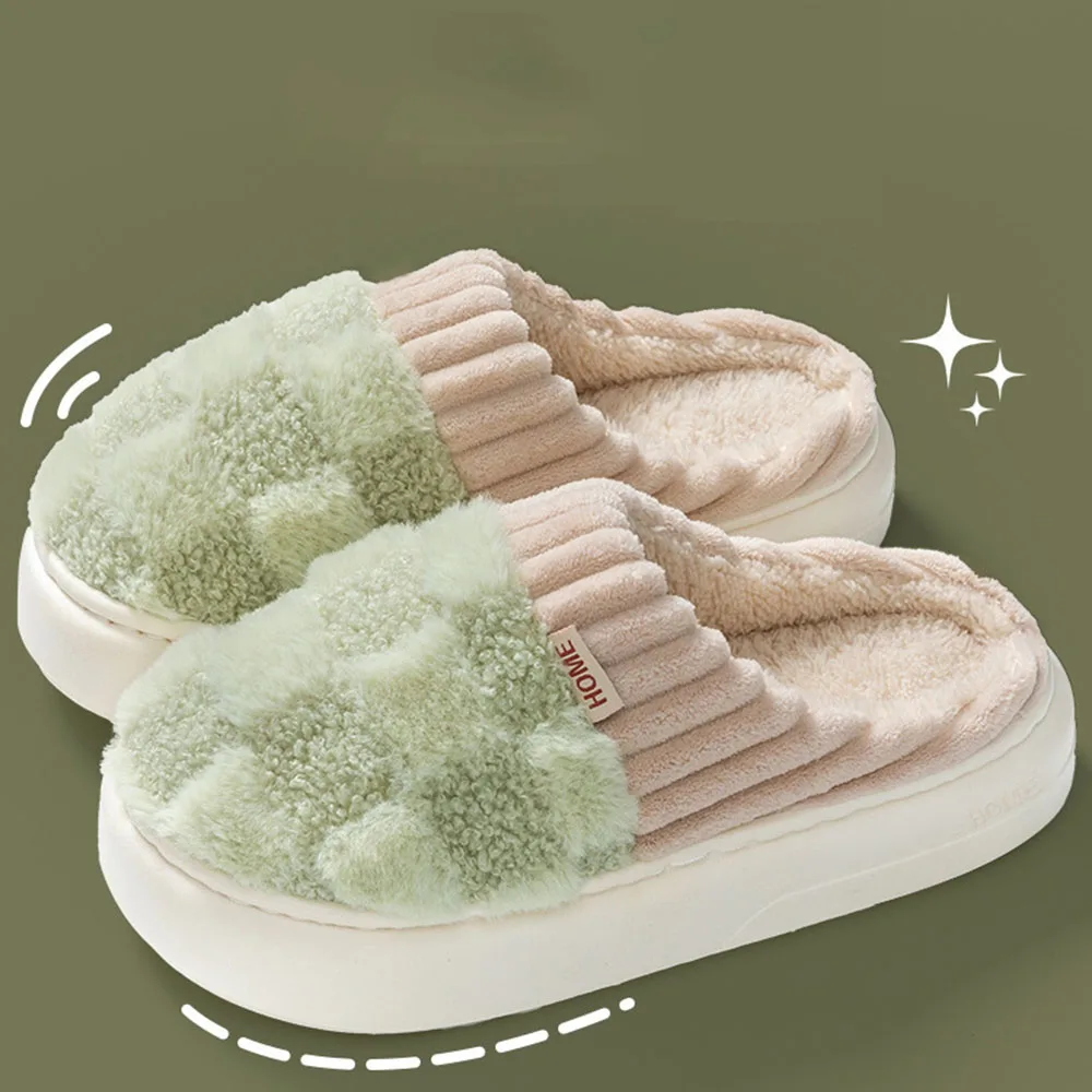 Fashion Cotton Slippers For Women's Winter Indoor Home Fur Slippers With Thick Sole And Anti Slip Winter Style For Home Use