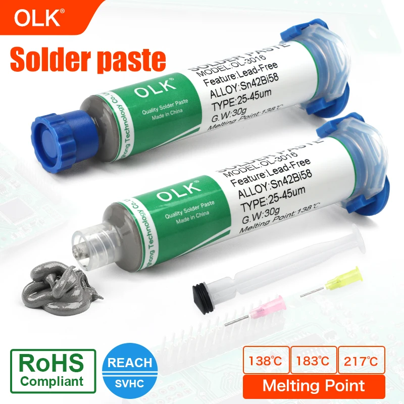 30/50g 138℃ 183℃ Low Temperature Solder Paste Syringe Flux For Soldering Smd Bga Ic Pcb Needle Tube Tin Solder Paste Repair kit